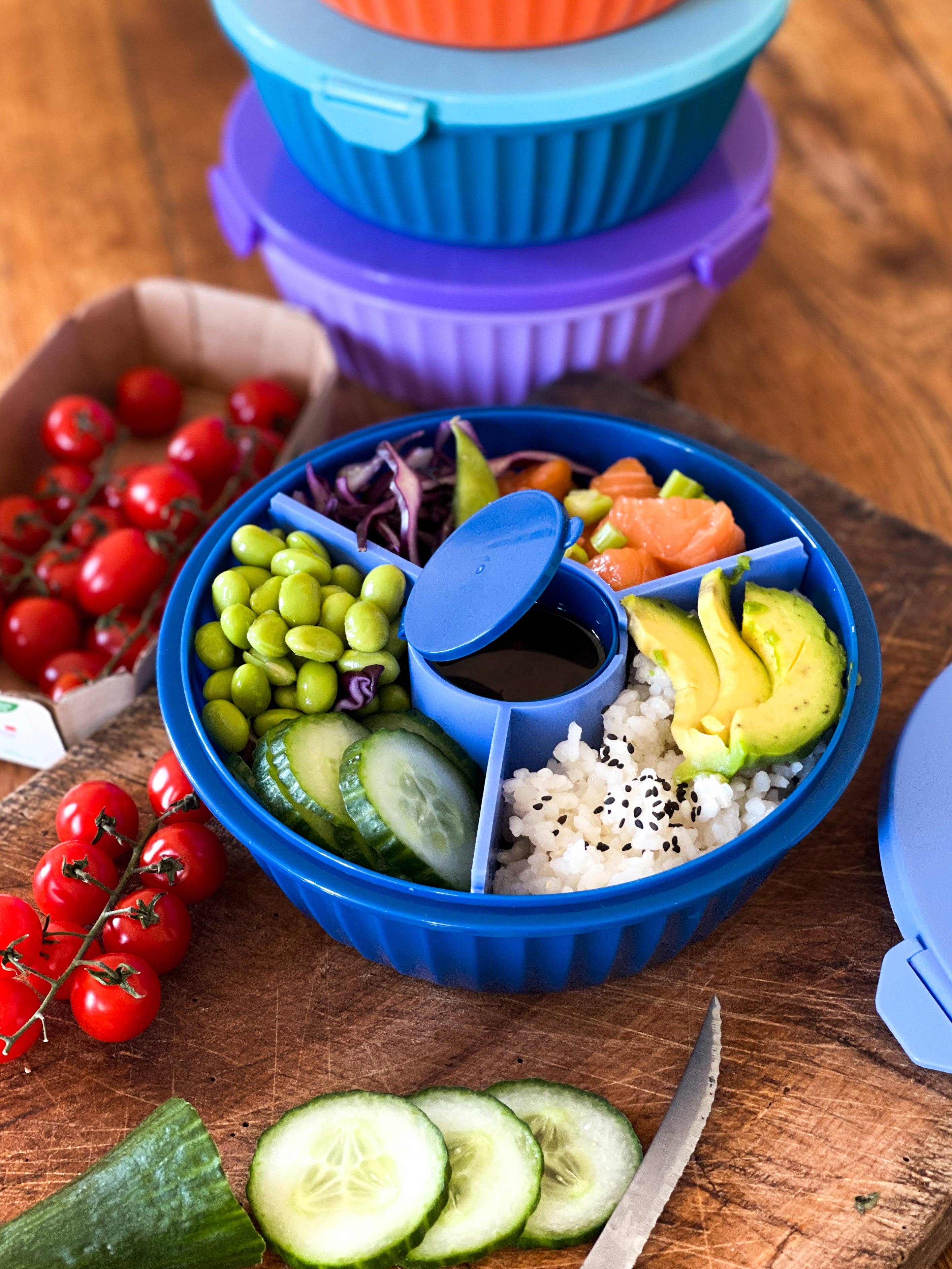 Poke Salatschüssel mit 3-teiligem Teiler und Deckel - Hawaiiblau Yumbox
