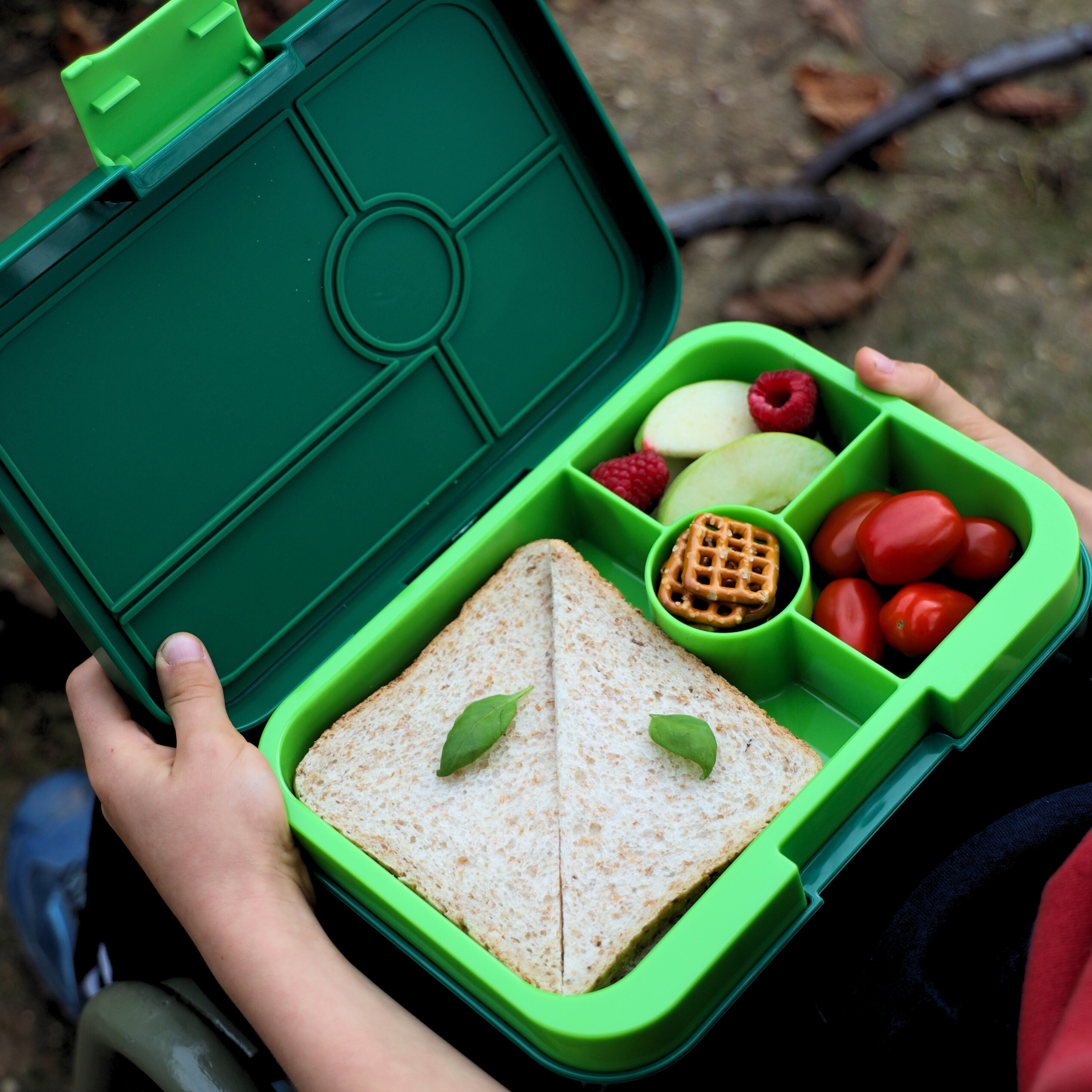 Auslaufsichere Yumbox Tapas Bento Brotdose - 4 Fächer mit Limettenschale - Grosse Grösse - palmengrün Yumbox