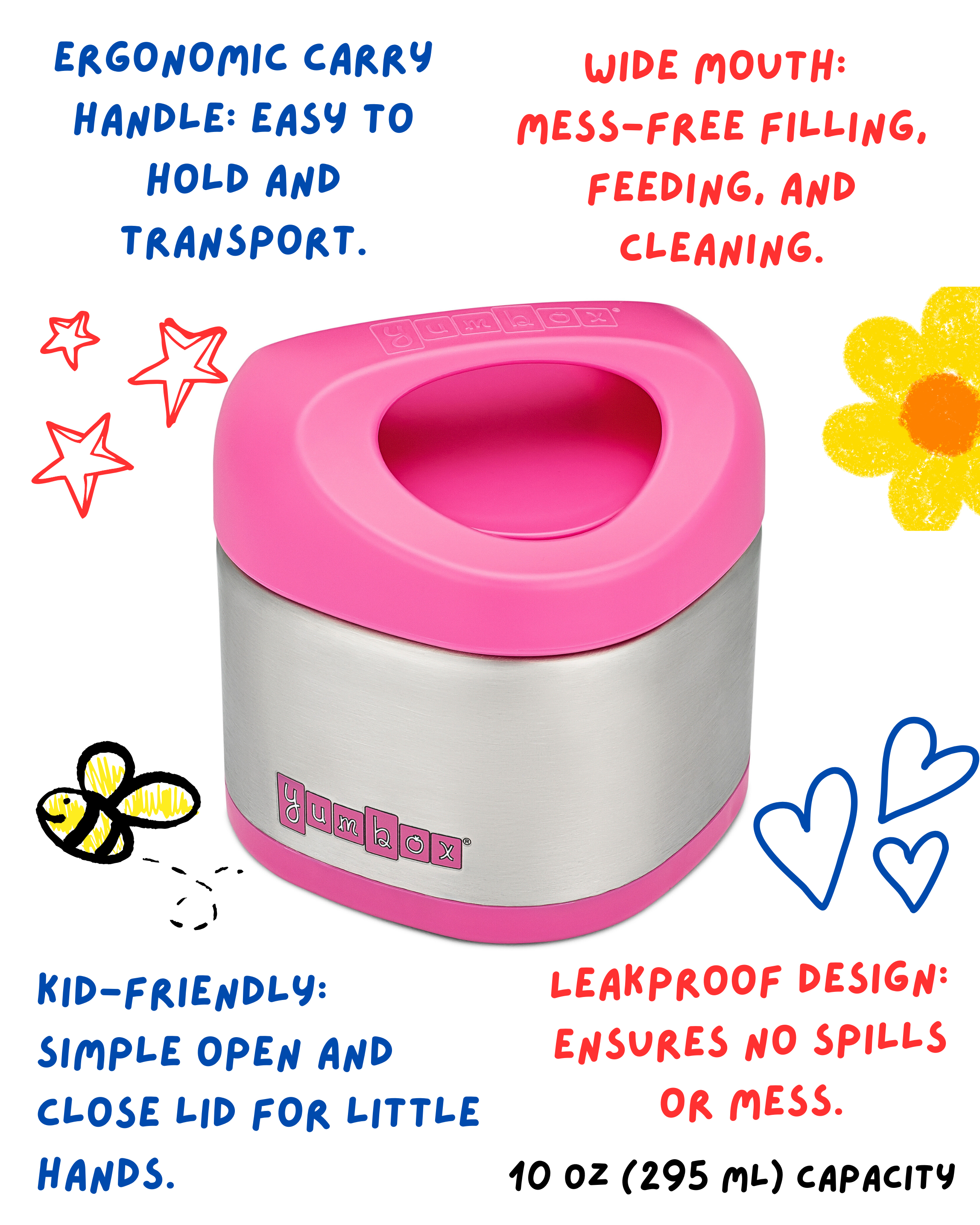 Yumbox Cubi Thermo-Essensbehälter für Kinder - Einfach zu tragen und zu öffnen, 10 oz - Beerenpink Yumbox