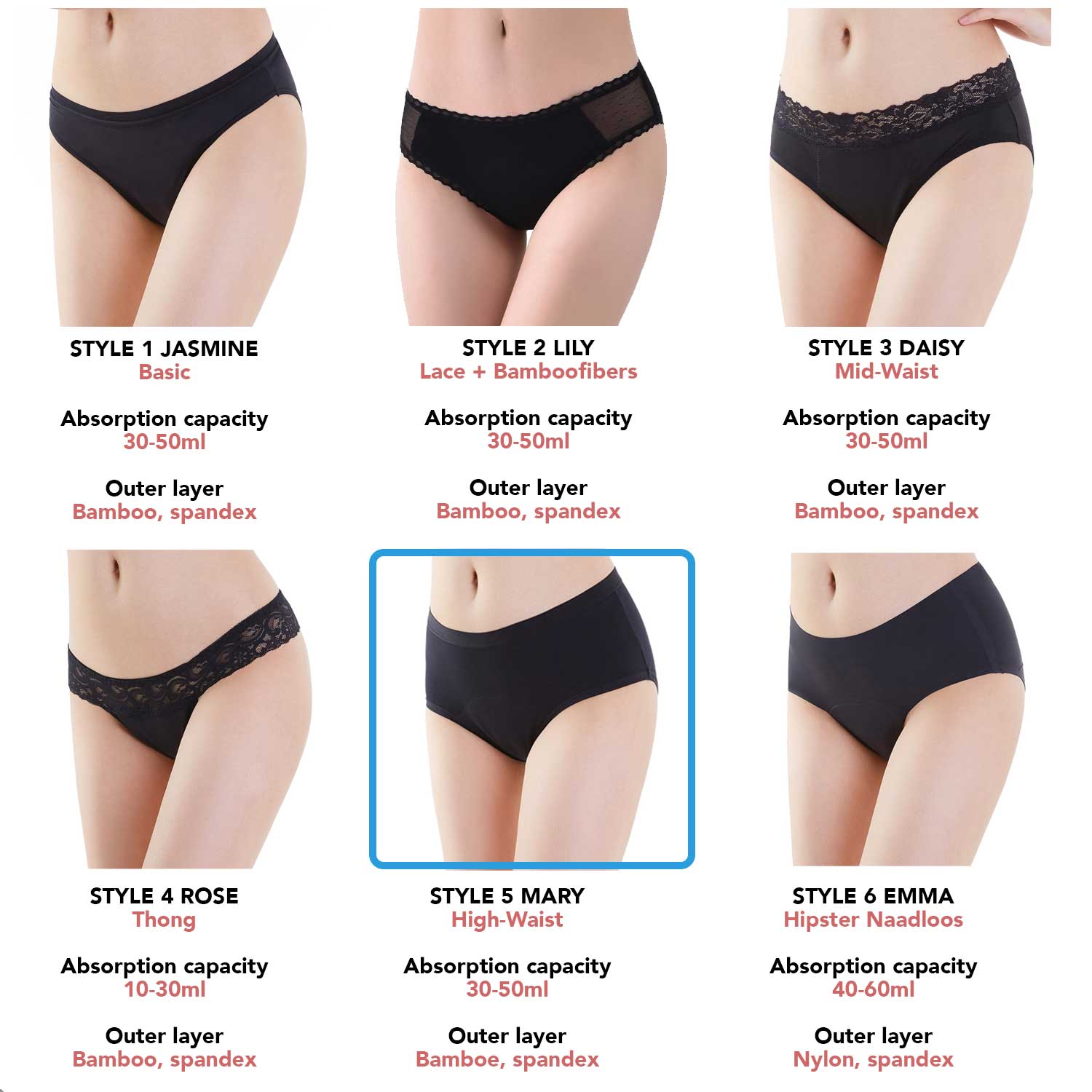 Bamboozy Menstruationsunterwäsche Style 5 Mary/Madelief: XS Bamboozy x Cosmeau