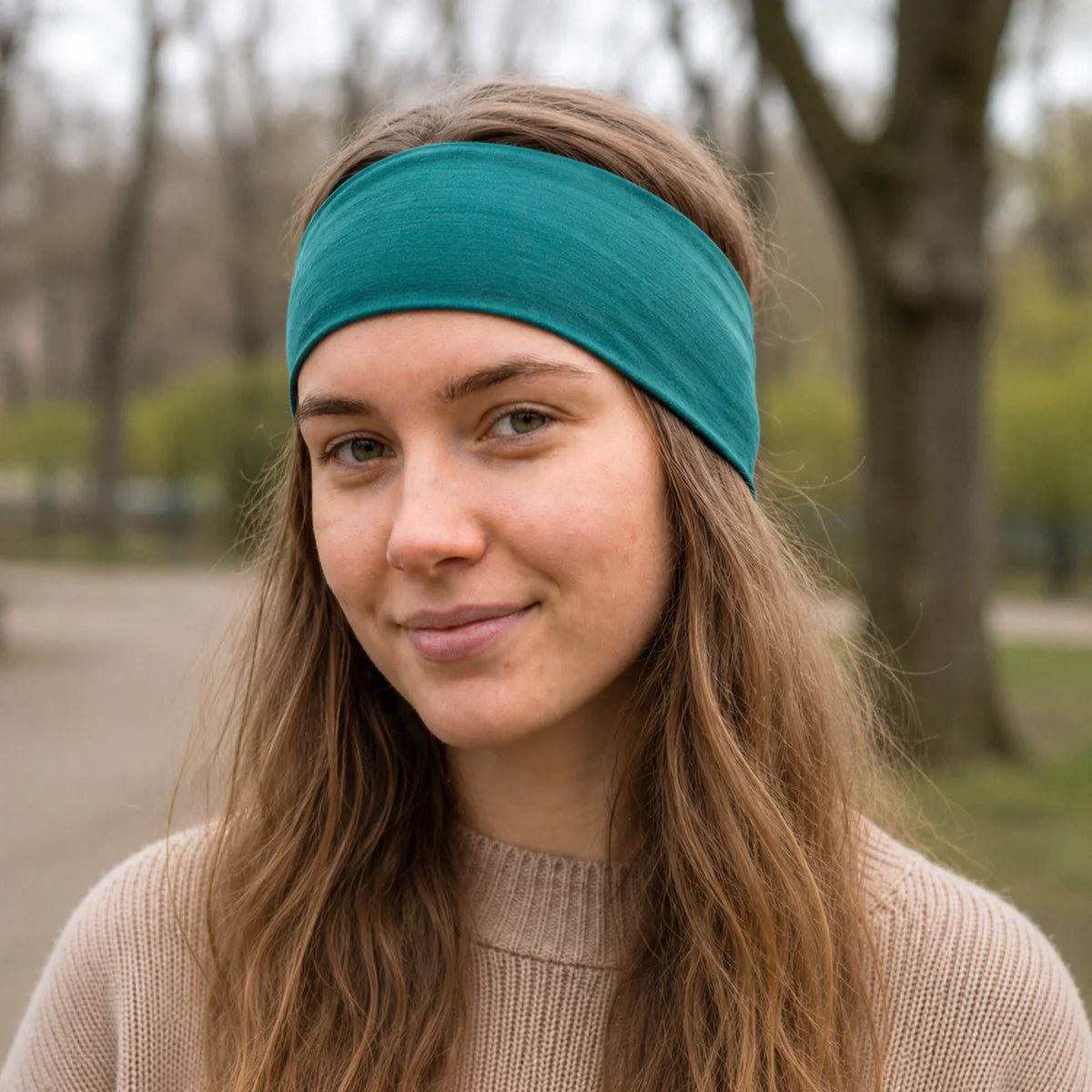 Stirnband smaragd, Merinowolle & Seide (bio/GOTS): S