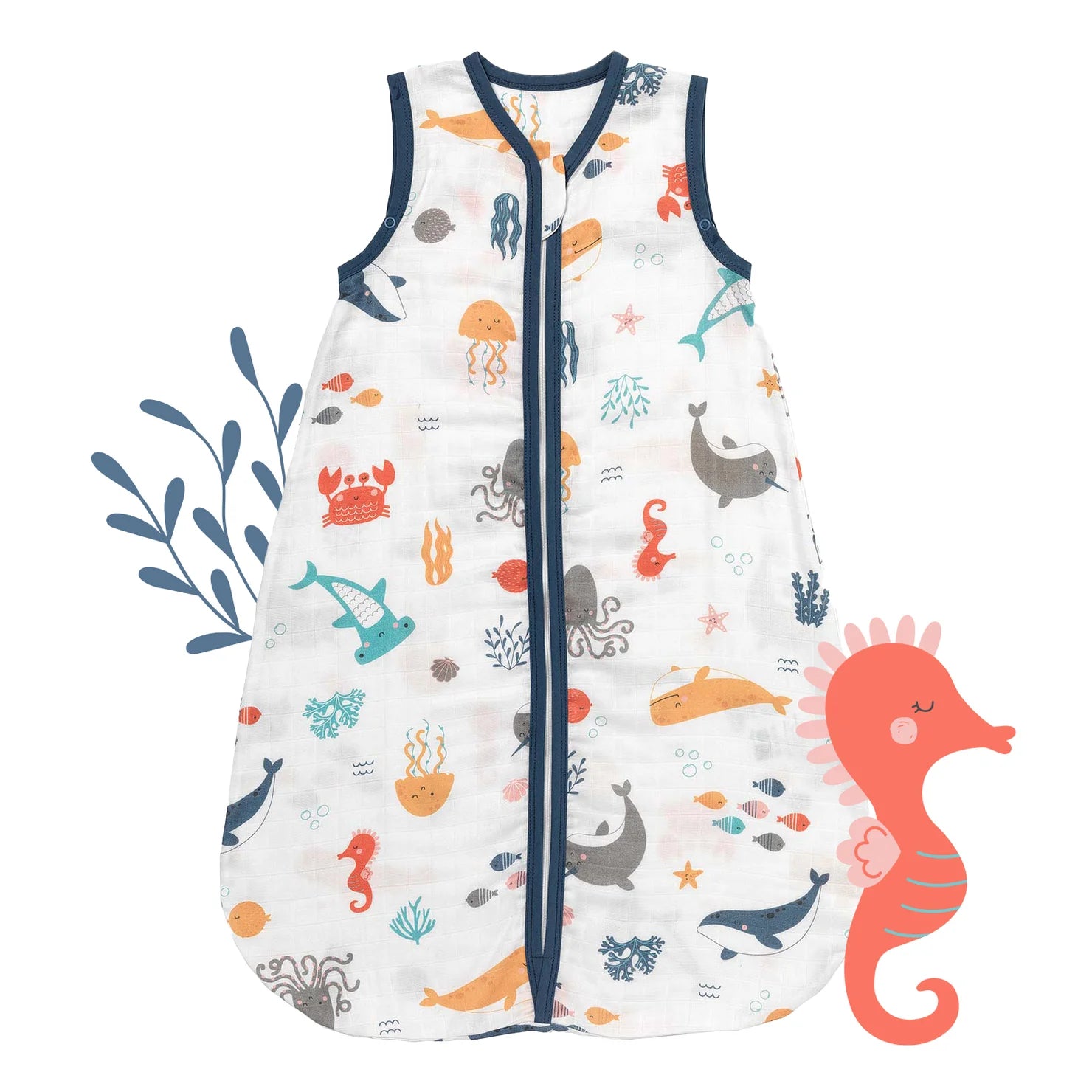 Babyschlafsack 0.5 Tog Musselin Bambusviskose - Meerestiere Slumbersac