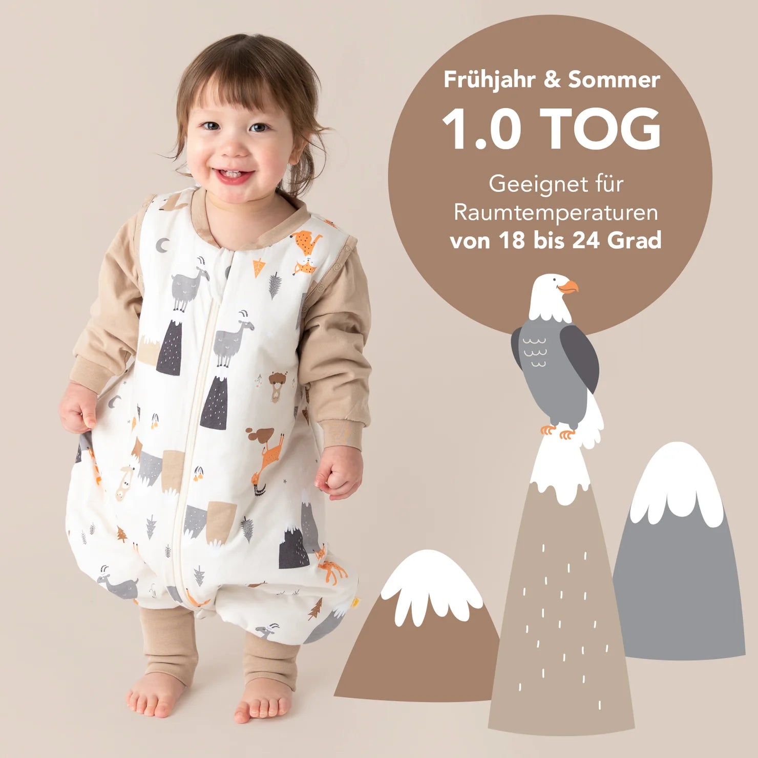 schlafsack 24 grad Schlafsack mit Füssen, umklappbaren Bündchen und Ärmeln 1.0 TOG Bergtiere