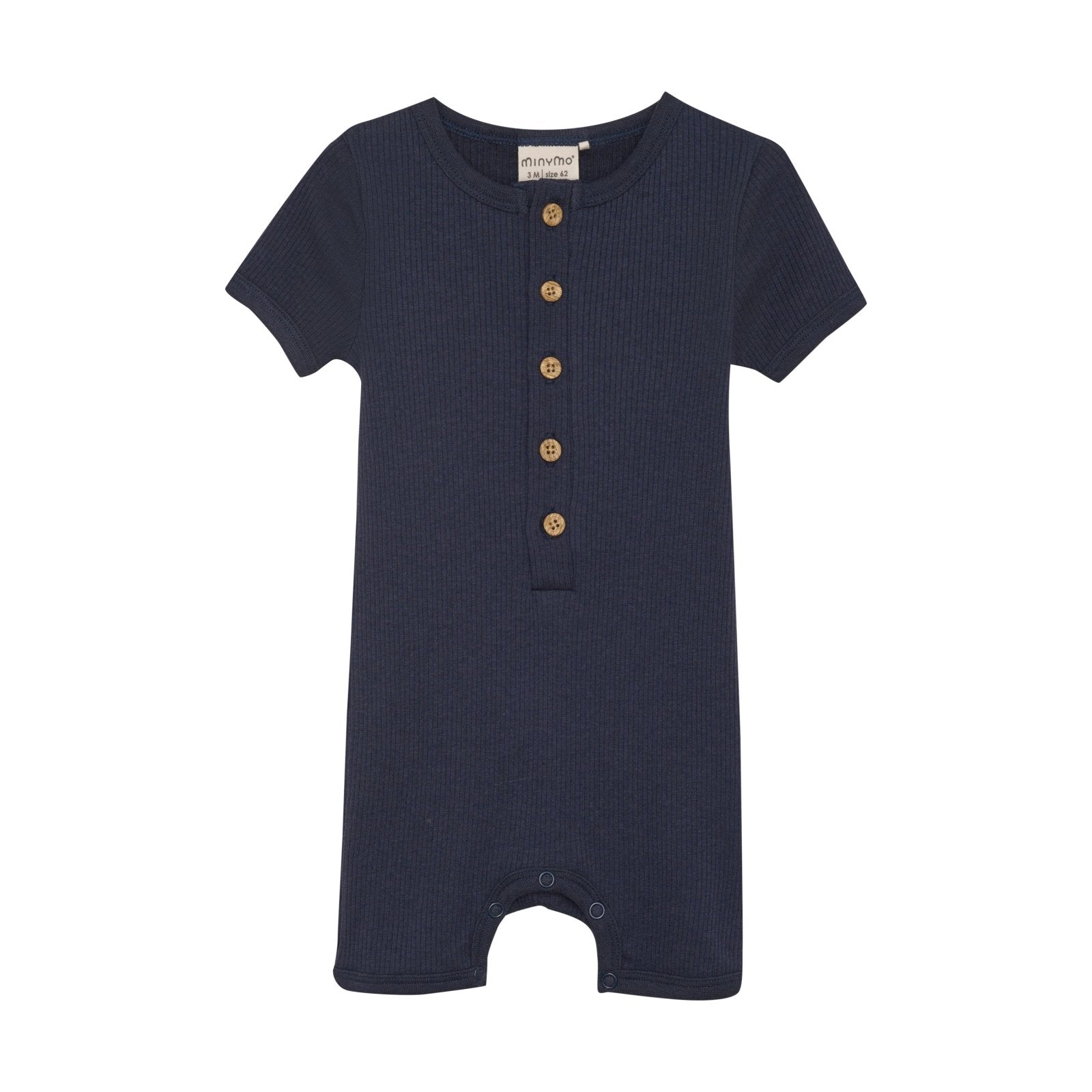 Minymo Tencel kurzarm Jumpsuit Rippoptik - blue nights - Familienbande - Minymo