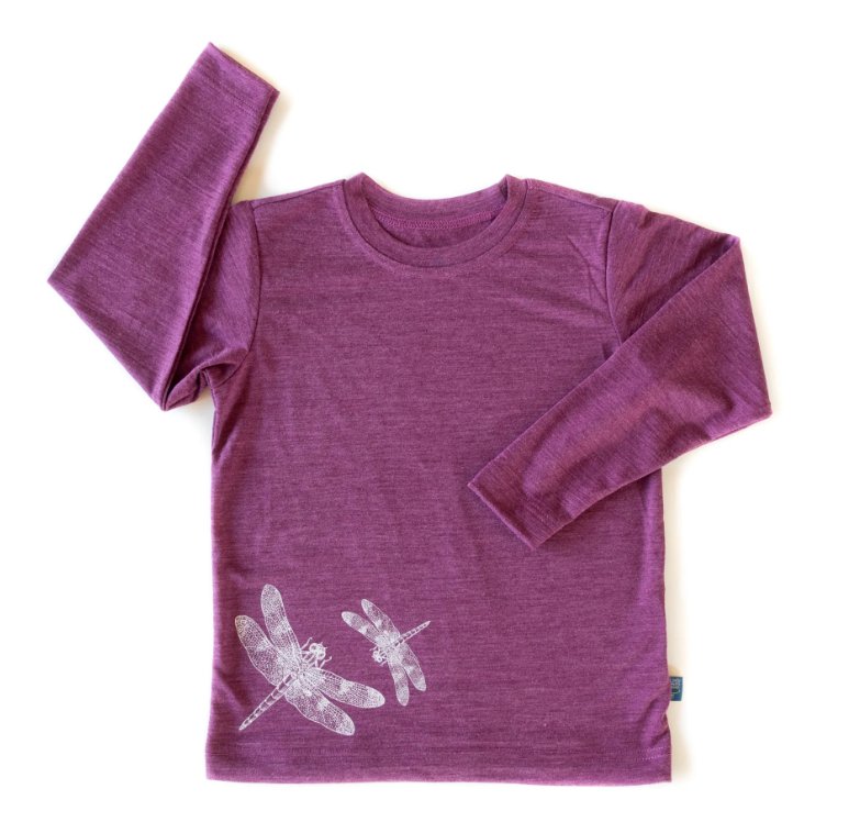 Glückskind Shirt Merinowolle & Seide - Zwetschge mit Libelle Glückskind