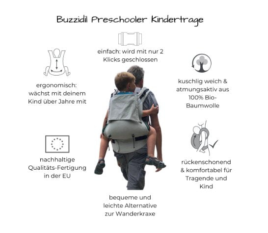 Buzzidil Preschooler Eukalyptus| Fullbuckle Kindertrage & Wandertrage (92-116) - Familienbande