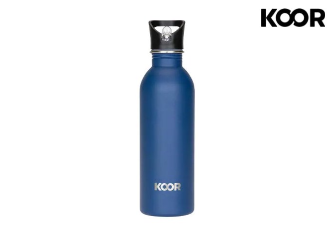 KOOR Edelstahlflasche 1000ml mit Strohhalm - blau - Familienbande