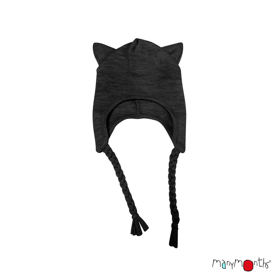 Manymonths Woll Beanie Kitty (mit Ohren) - Foggy Black - Familienbande