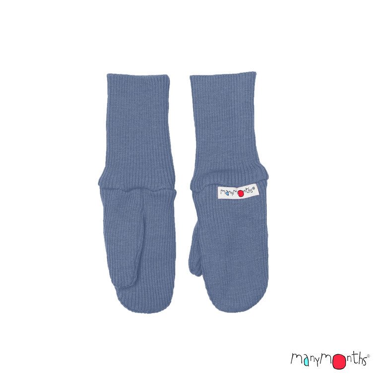 Manymonths Woll-Handschuhe, Long Cuff Mittens - Blue Mist - Familienbande