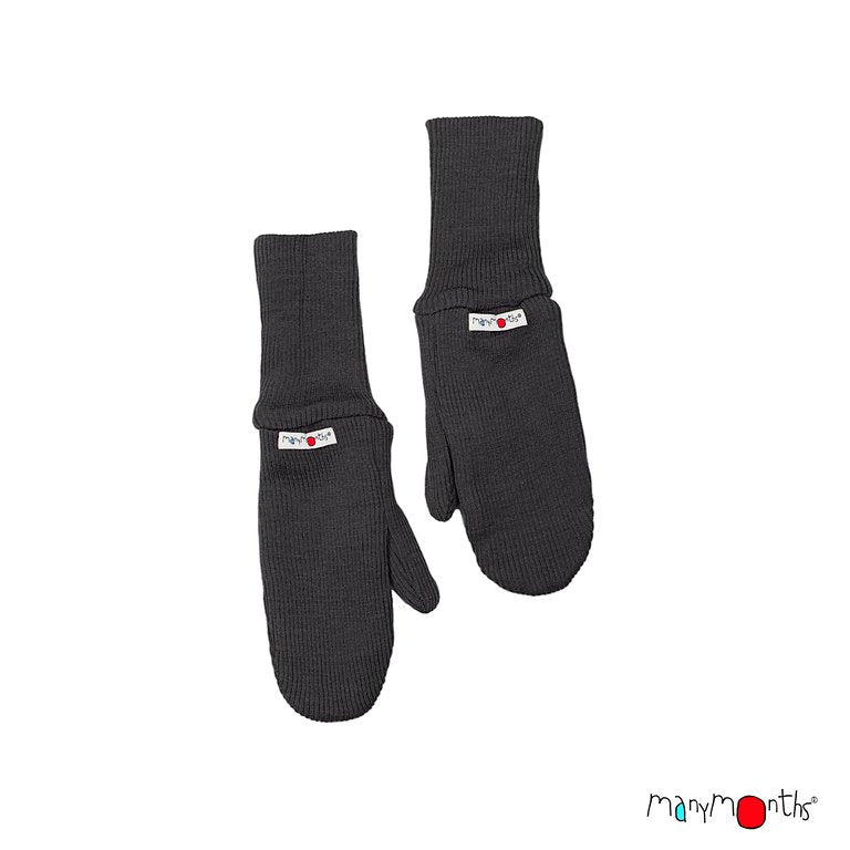 Manymonths Woll-Handschuhe, Long Cuff Mittens - Foggy Black - Familienbande