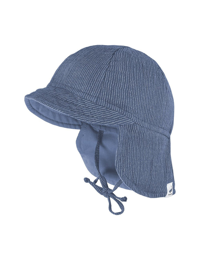 Maximo Mini Musselinmütze mit Nackenschutz - altindigo-weiss-gestreift - Familienbande
