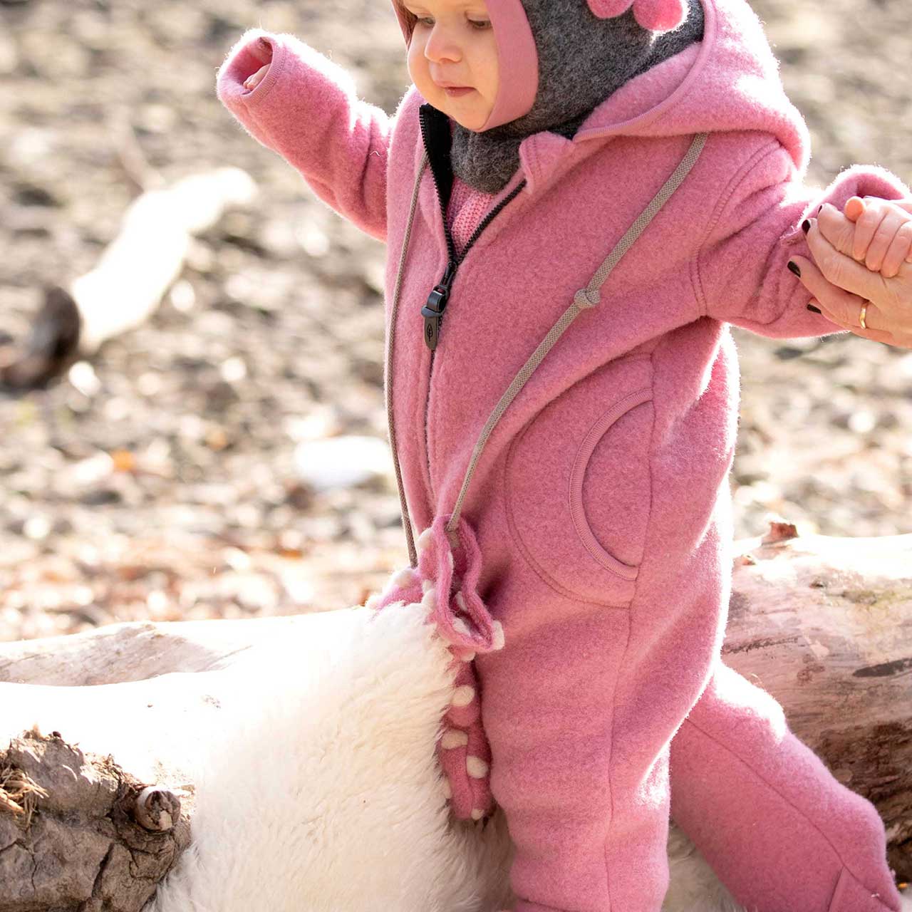 Pure Pure Woll-Fleece-Overall - pink - Familienbande
