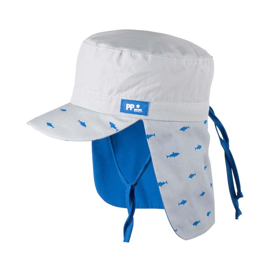 PurePure Mütze mit Mini Nackenschutz Steingrau Hai - Familienbande